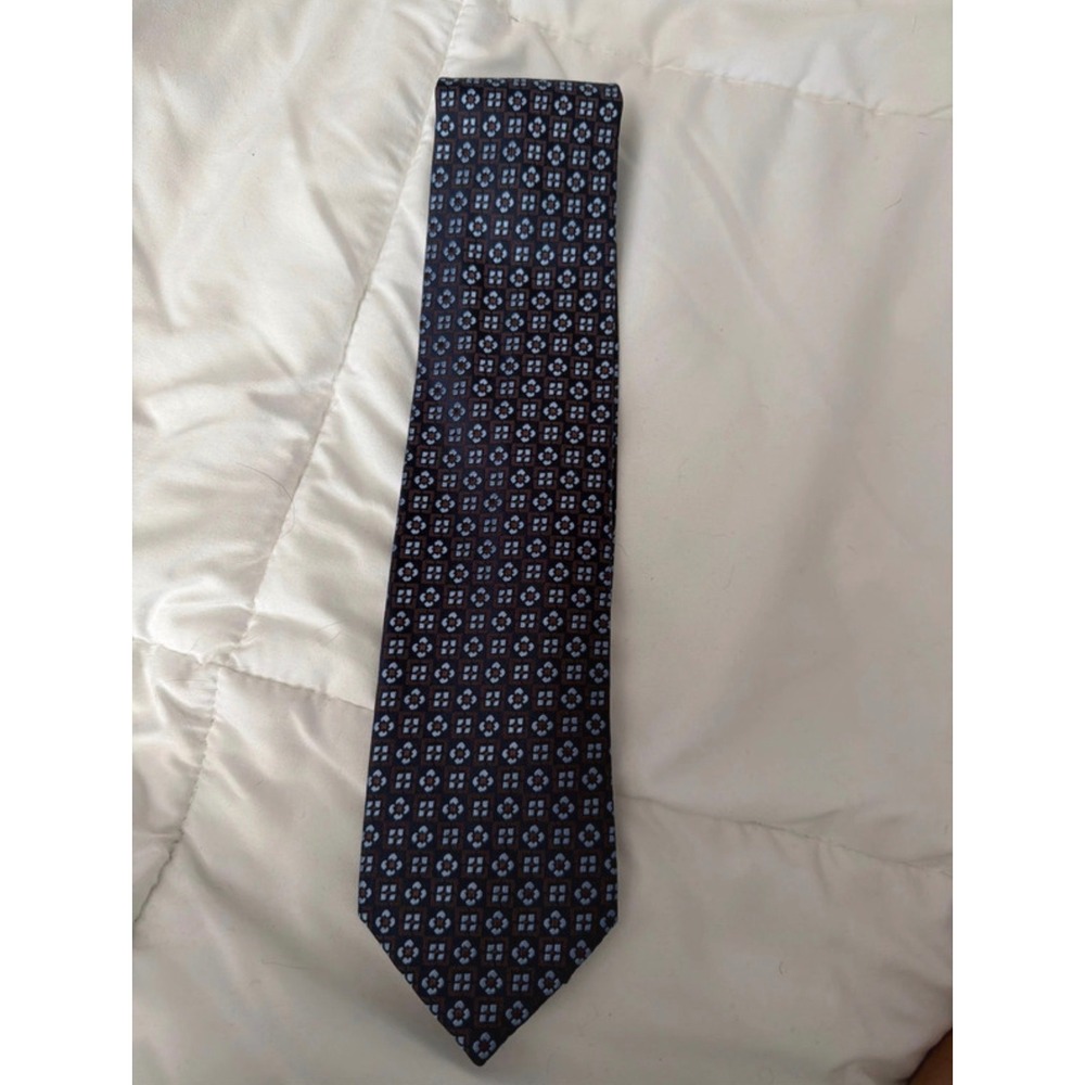 Charvet Place Vendome Mens Silk Tie Blue Burgundy Geometric Floral France